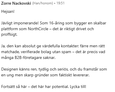 Skärmbild av meddelandet från Zorre Nackovski på LinkedIn