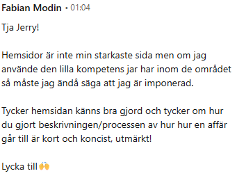 Skärmbild av meddelandet från Fabian Modin på LinkedIn
